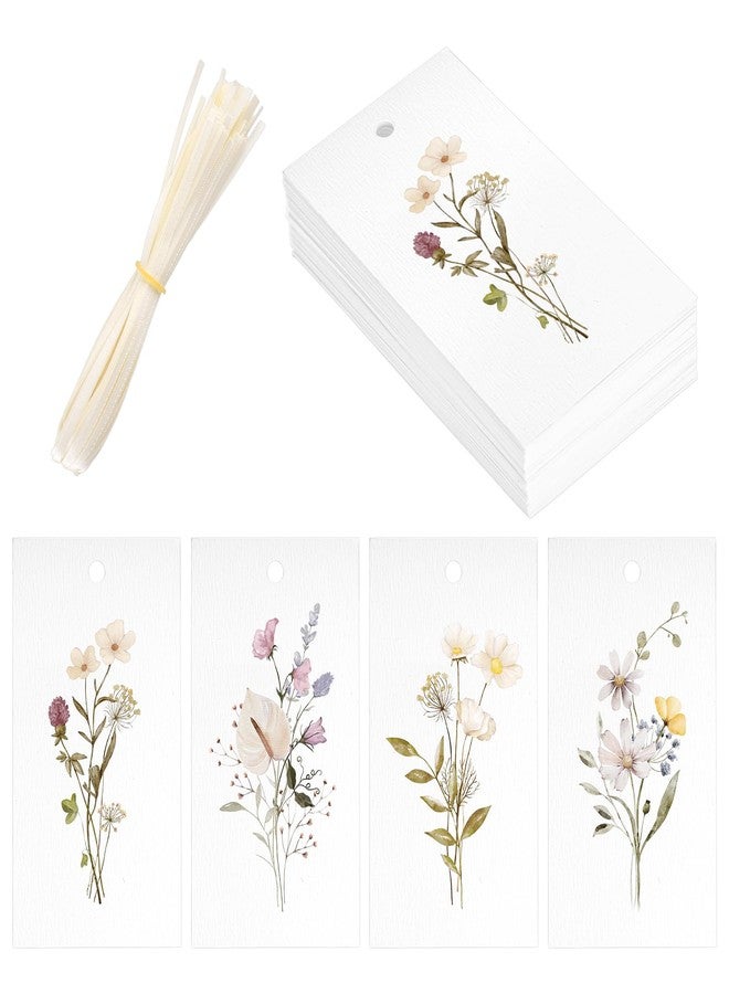 joycraft 60Pcs Floral Blank Gift Tags with Ribbons, 3.5×2 in Watercolor Bouquet White Paper Hangtags, 4 Styles Gift Wrapping Tags for Wedding, Baby Shower, Birthday, Valentine's Day, Mother's Day - Image 1